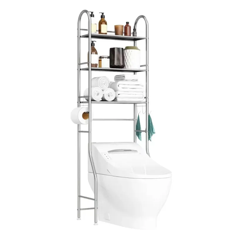 Photo 1 of *Scratches on the shelf base* Dcenta Over Toilet Storage Rack, 3-Tier Over Toilet Bathroom Organizer, 63*18.5inch Bathroom Organizer Storage Rack with 4 Hooks, White
