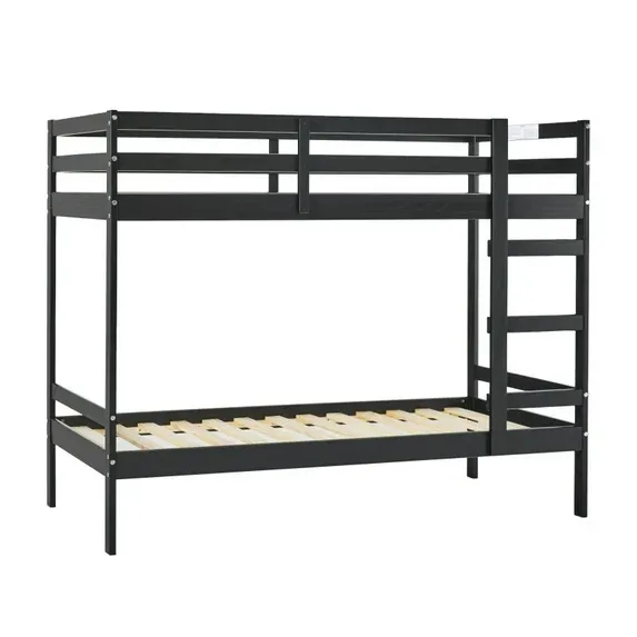 Photo 1 of *Has Small Dents*  Modern Simple Solid Wood Twin Over Twin Bunk Bed, Black On-Site RR

