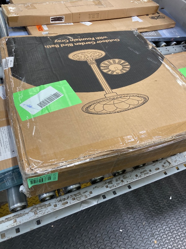 Photo 1 of *Crack in the bird bath* SPECSTAR Bird Bath Polyresin Antique Outdoor Gray Garden Birdbath and Solar Powered Round Pond Fountain Combo Set
