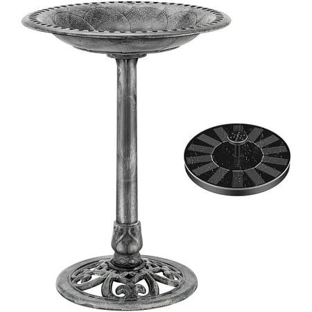 Photo 1 of *Crack in the bird bath* SPECSTAR Bird Bath Polyresin Antique Outdoor Gray Garden Birdbath and Solar Powered Round Pond Fountain Combo Set
