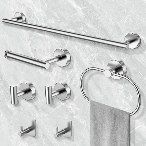 Photo 1 of **MAY BE MISSING HARDWARE**Bathroom Hardware Set, 7 Pieces Bathroom Accessories Set Includes 24" Towel Bar, Toilet Paper Holder, Towel Ring, Robe Hook, Brushed Nickel & Stainless Steel, Wall Mounted Bathroom Towel Rack Set

