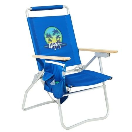 Photo 1 of *Leg base is very bent* #WEJOY High Backpack Beach Chair Foldable 4-Position Reclining Lawn Chairs with Wooden Arms & Bottle Opener Max Load 265 Lbs Reclining Tall Back 

