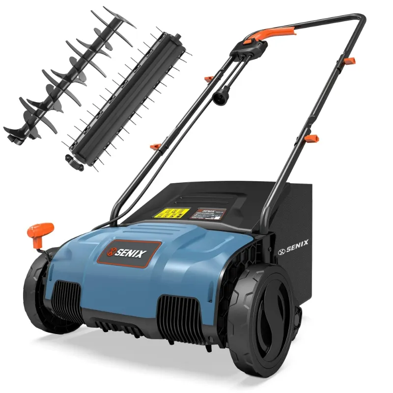 Photo 1 of *Scratches/Water Damage* SENIX Corded Dethatcher/Scarifier 2 in 1, 12.6" 12Amp, 4-Position Adjustment with Collection Bag, SCE12-L1
