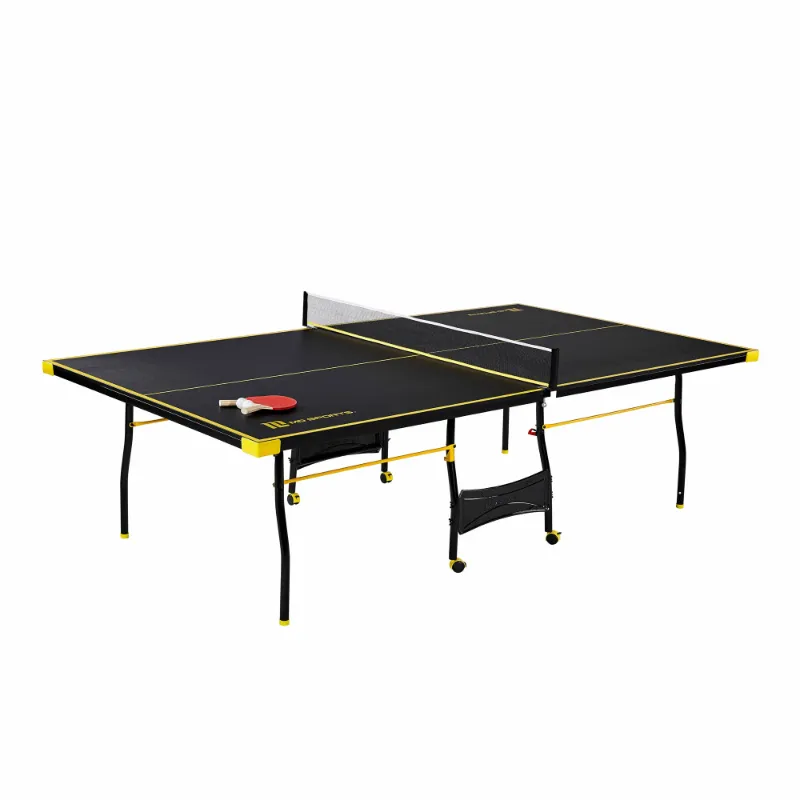 Photo 1 of *HEAVY* TWO OF MORE CARRY* MD Sports Official Size Indoor Table Tennis Pong Table, 4 Piece Foldable Design with Net, Paddles & Balls – Black/Yellow