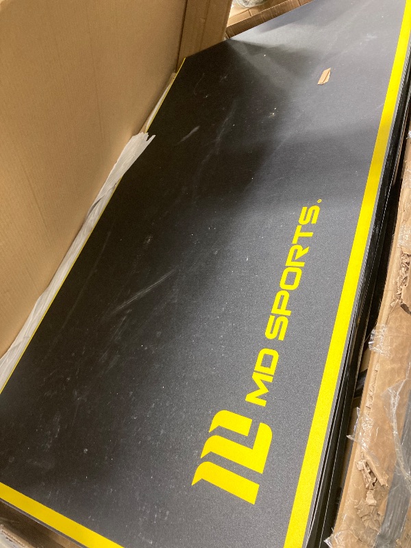 Photo 1 of *HEAVY* TWO OF MORE CARRY* MD Sports Official Size Indoor Table Tennis Pong Table, 4 Piece Foldable Design with Net, Paddles & Balls – Black/Yellow