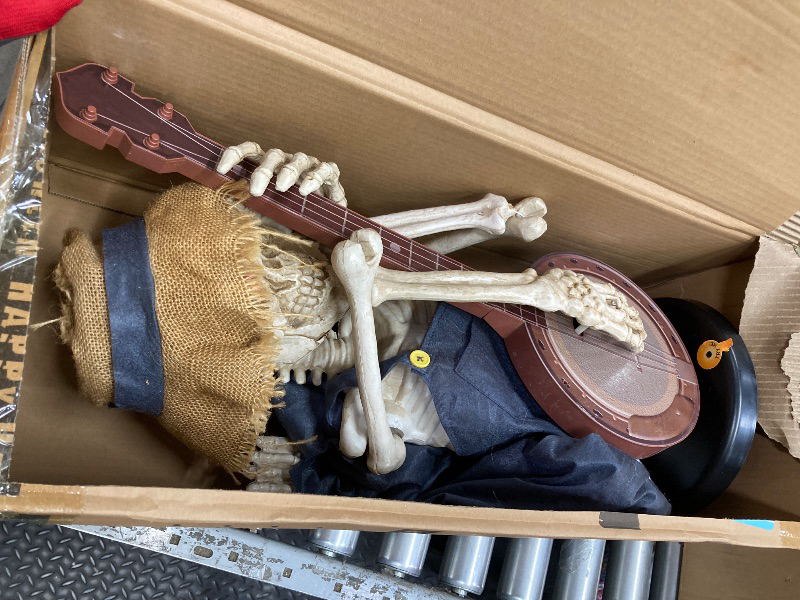 Photo 1 of *Needs Batteries* Halloween Animatronics Banjo Skeletons Decorations, Animated Skull with Sound Activated, Funny Voice, Light Up Eyes, Playing Musical Halloween Prop Decor for Indoor, Outdoor, Yard Lawn