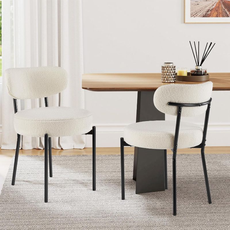 Photo 1 of *Similar Item* Dining Chairs Set of 2, Upholstered Modern Mid Century Round Kitchen Chairs with Curved Backrest & Metal Legs for Vanity, Living Room - Beige