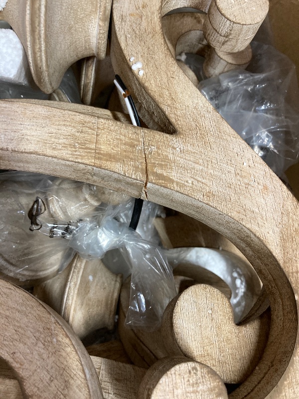 Photo 1 of *Pieces cracked or broken* See Photos* *NO CANDLE LIGHTS* Farmhouse Weathered Wood Chandelier, French Country Empire Pendant Lighting Fixture with 5 Candle Lights, Adjustable Chain, for Kitchen, Dining Room, Foyer, Hallway etc
