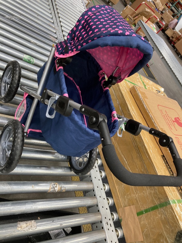 Photo 1 of *ONLY PRAM* *Missing Everything else* Piece popped out?*   Bayer Design: Trendy Pram Stroller - Navy & Pink Hearts - Accessory For Dolls Up To 18", Matching Shoulder Bag, Adjustable Handle, Foldable, Kids 3+
