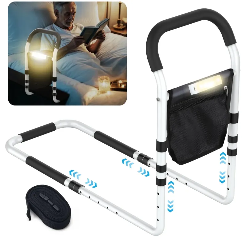 Photo 1 of *Bent?* KEKOY Bed Rails for Elderly Adults, Adjustable Assist Beds Rail for Senior with Storage Bag & Light, Bed Support Steel Bar Mobility Assistant, Fix All Beds Frame
