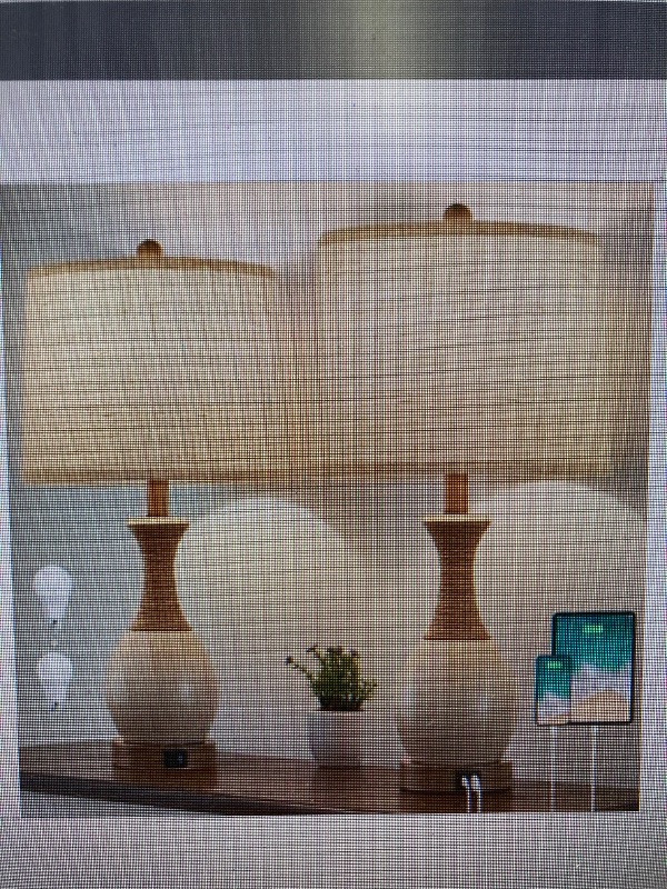 Photo 1 of *Similar Item* Selling for Parts Only *Hole in the base* Stain on Lampshade*  NATYSWAN Bedside Table Lamps Set of 2,Touch Control Nightstand Lamp with USB Ports, Modern Desk Lamps with Fabric Shade for Bedroom Living Room, Beige