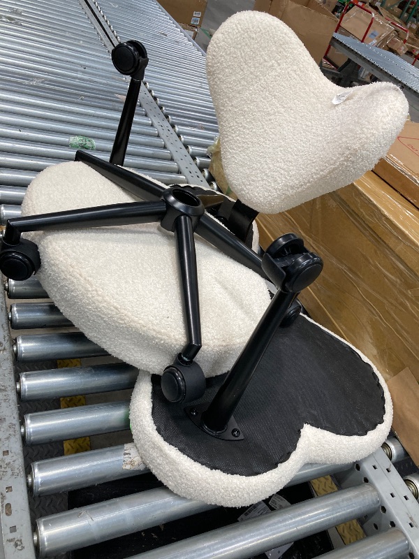 Photo 1 of *Stain on Seat* Pinmoco Ergonomic Cross Legged Swivel Chair, Adjustable Height and Teddy Fabric, Meditation& ADHD Chair with Back Support, Home and Office, Off White
