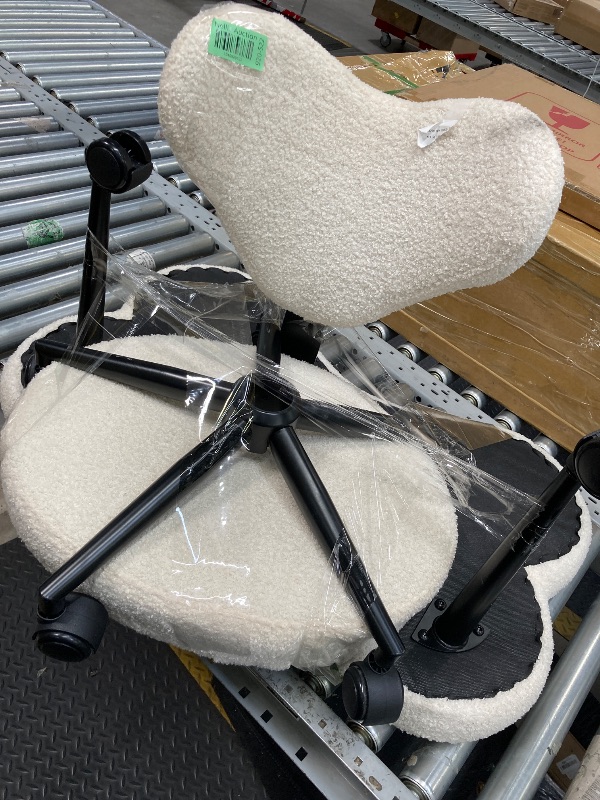 Photo 1 of *Stain on Seat* Pinmoco Ergonomic Cross Legged Swivel Chair, Adjustable Height and Teddy Fabric, Meditation& ADHD Chair with Back Support, Home and Office, Off White
