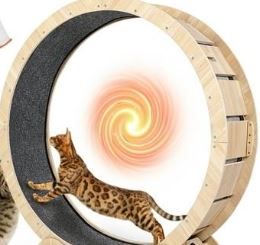 Photo 1 of *Missing the base / Missing Gloves & Screwdriver* Cat Exercise Wheel for Indoor Cat, 45" Large XL Cat Running Wheel with Carpeted Runway, Cat Treadmill Wheel for Kitty’s Longer Life, Cat Wheel for Fitness Weight, Natural Wood Color,Teaser Cat Toys