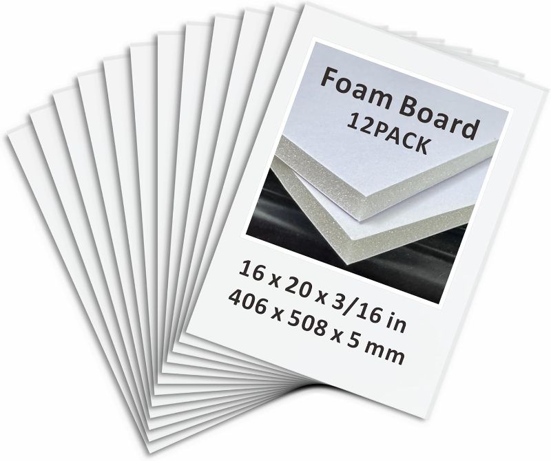 Photo 1 of *Unsure of Size* Similar Item* Foam Board (Pack of 12), White Poster Board, 3/16 in Thick Craft Foam Core Board, Puzzle Board, Double Sided, Foam Sheets for Picture, Project, Presentation, Artwork, Signage and Crafts