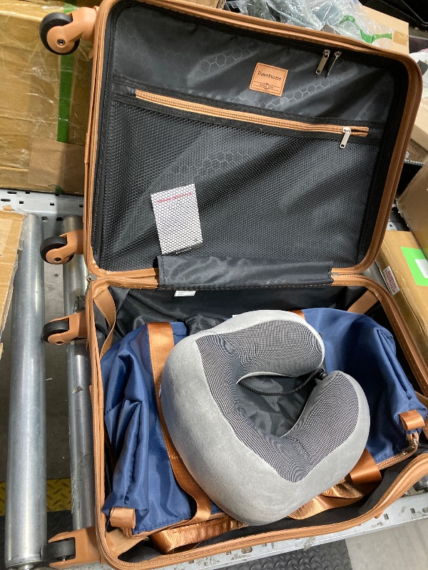 Photo 1 of *Dented* Travelhouse Carry on Luggage Set 3 Piece hardshell TSA Lock Spinner Wheels Suitcase with Travel Bag and Neck Pillow.(Blue)
