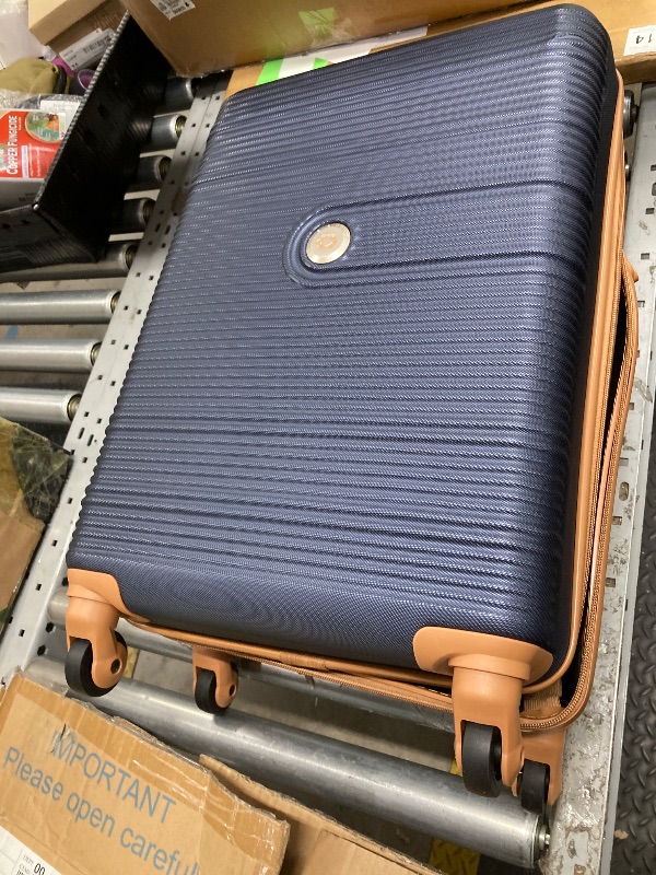 Photo 1 of *Dented* Travelhouse Carry on Luggage Set 3 Piece hardshell TSA Lock Spinner Wheels Suitcase with Travel Bag and Neck Pillow.(Blue)

