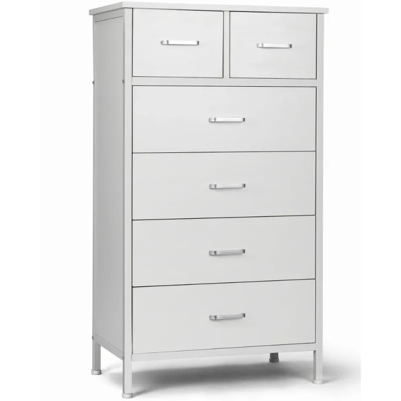 Photo 1 of *Damage to Screw Spaces* Richya Dresser Chest of 6 Drawers Adult for Bedroom, Storage Cabinet with Steel Frame,White
