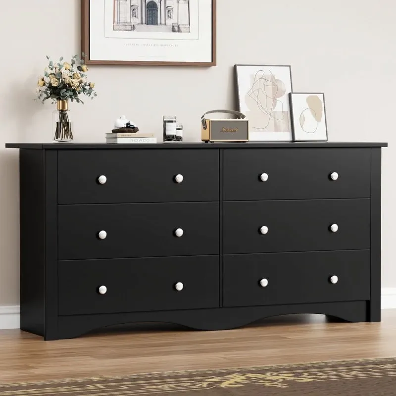 Photo 1 of *Chipped Pieces* Lumihaven Rustic Modern Chest of 6 Drawers,Extra Wide Double Dresser for Master Bedroom or Nursery Storage,Black
