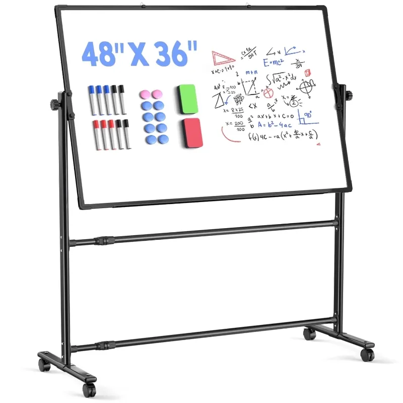 Photo 1 of *Board is Bent* FOUKUS Double-Sided Magnetic White Board: 48" x 36" Mobile Dry Erase Board with Stand, Large White Board for Office, Home, School, Classroom - Markers, Eraser, Magnets Included
