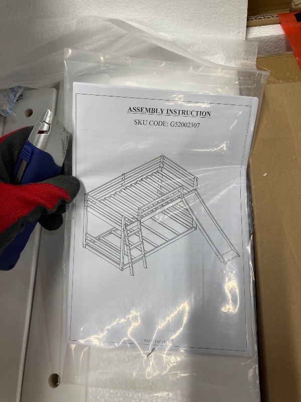 Photo 1 of *Chipped Piece* Zimtown Bunk Bed Twin Over Twin,Low Floor Bed Frame with Slide for Dormitory Bedroom,No Box Spring Needed,White
