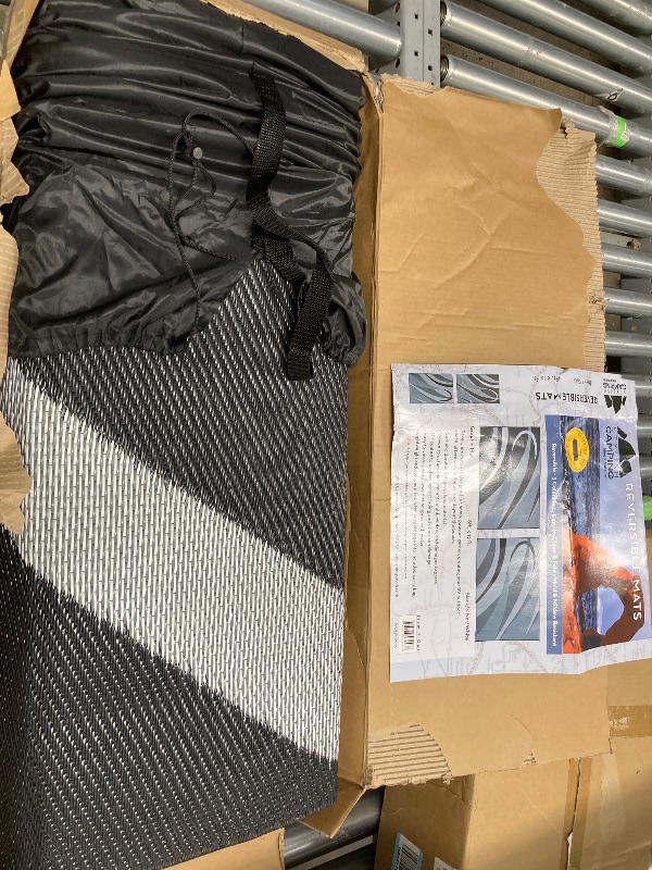 Photo 1 of *Small cut in Bag* Stylish Camping GA1 Reversible Graphic Patio Mat-8' x 12', Black/Silver
