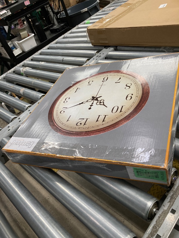 Photo 1 of *Damage to Frame* Bernhard Products Vintage Brown Wall Clock Silent Non Ticking 16 Inch Extra Large Quality Quartz Battery Operated Round Decorative Easy to Read for Home Kitchen Living/Dining Room Bedroom Office