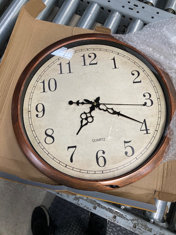 Photo 1 of *Damage to Frame* Bernhard Products Vintage Brown Wall Clock Silent Non Ticking 16 Inch Extra Large Quality Quartz Battery Operated Round Decorative Easy to Read for Home Kitchen Living/Dining Room Bedroom Office