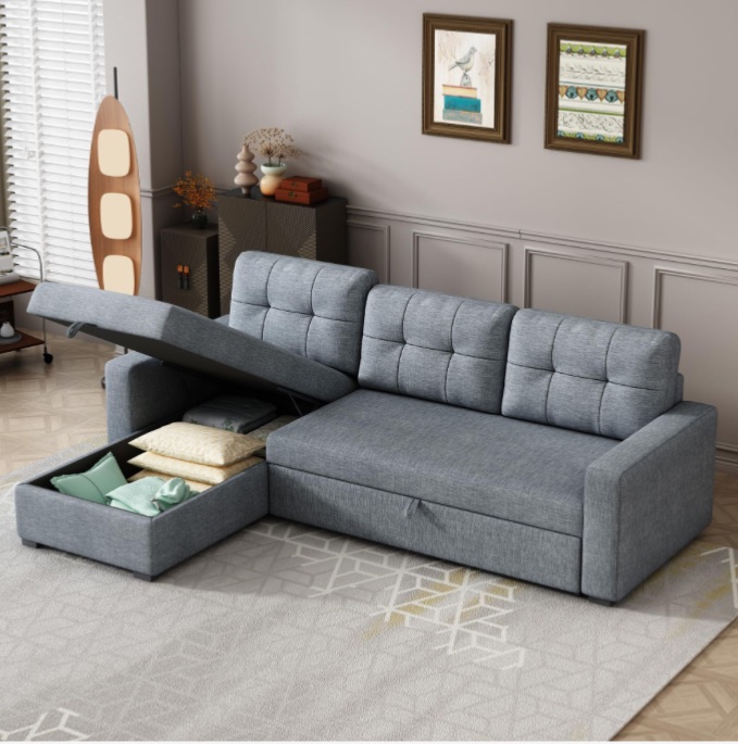 Photo 1 of *Box 2/2 Part of a set* *Leg missing?*  FAVSH L-Shaped Sectional Convertible Sleeper Sofa Bed, Pull Out Couch with with Reversible Storage & Removable 3 Back Cushion for Living Room Apartment,Light Grey