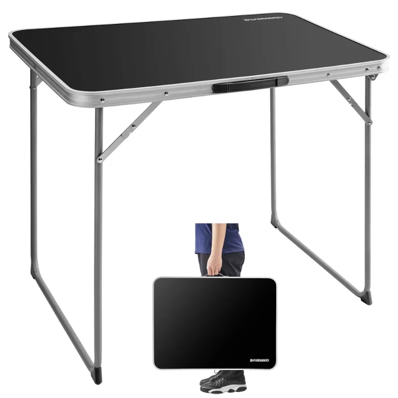 Photo 1 of *Crack in table top* FUNDANGO Black Folding Card Table 2.4ft Ultra-Portable Small Folding Table for Camping, 31.5"L*23.6"W Black Collapsible Table for Indoor & Outdoor, Beach Table, 31.5"*23.6"*26.8",Black
