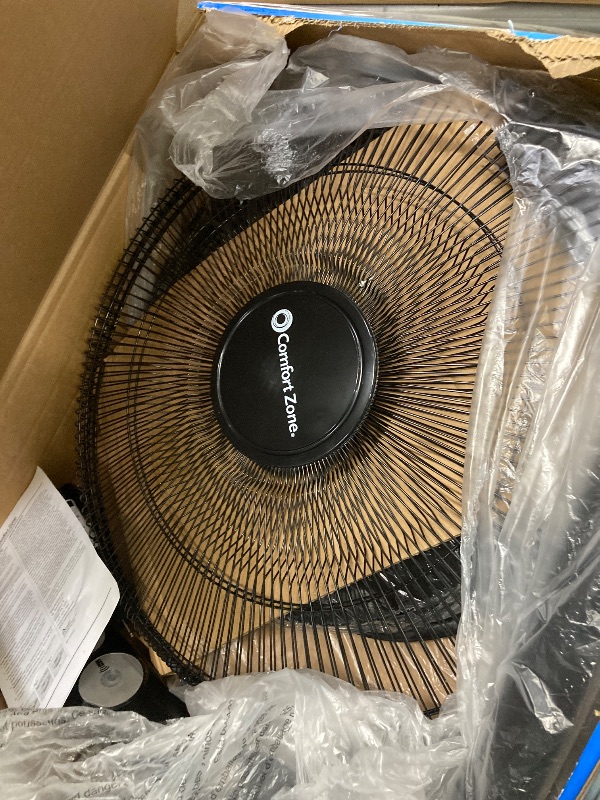 Photo 1 of *Piece broken* Comfort Zone Large 3-Speed Oscillating Pedestal Fan, Adjustable Height/Tilt, Auto Shutoff Timer, 18 Inches, Black
