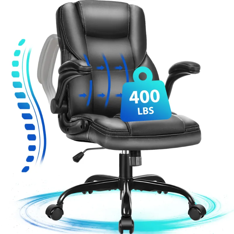 Photo 1 of *Dents in fabric* JONPONY Big and Tall Office Chair 400LBS Wide Seat Ergonomic Computer Desk Chair High Back Executive Leather Chair Adjustable Task Chair Lumbar Back Support 8 Hours Heavy Duty Design,Black