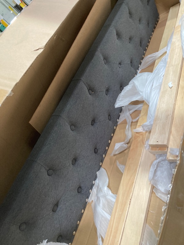 Photo 1 of *Box 1/2 Only* PVWIIK Upholstered Queen Platform Bed with Trundle and Drawers, Tufted Button Soft Fabric Bedframe for Bedroom, Living Room, Office, No Box Spring Needed, Grey