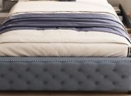 Photo 1 of *Box 1/2 Only* PVWIIK Upholstered Queen Platform Bed with Trundle and Drawers, Tufted Button Soft Fabric Bedframe for Bedroom, Living Room, Office, No Box Spring Needed, Grey