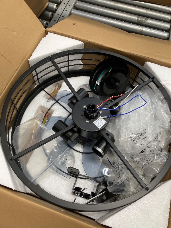 Photo 1 of *Cord Broken?/Missing Pieces*Zardon 20" Low Profile Modern Caged Ceiling Fan with Light and Remote Control, Ultra-Quiet DC Motor, 3 Color Temperatures & Timer for Bedroom, Kitchen, Office-Black