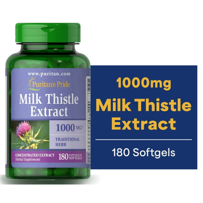 Photo 1 of *Exp 02/28* Puritan's Pride of Milk Thistle 4:1 Extract 1000 Mg (Silymarin)-180 Softgels