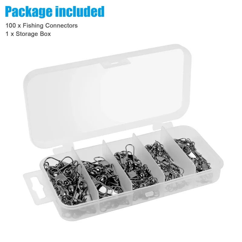 Photo 1 of 100pcs Fishing Swivels, Fishing Rolling Ball Bearing Barrel Swivel with Safety Snaps High Strength Fishing Connector Swivels Stainless Steel Saltwater Strong Solid Rings Fishing Tackle Accessories