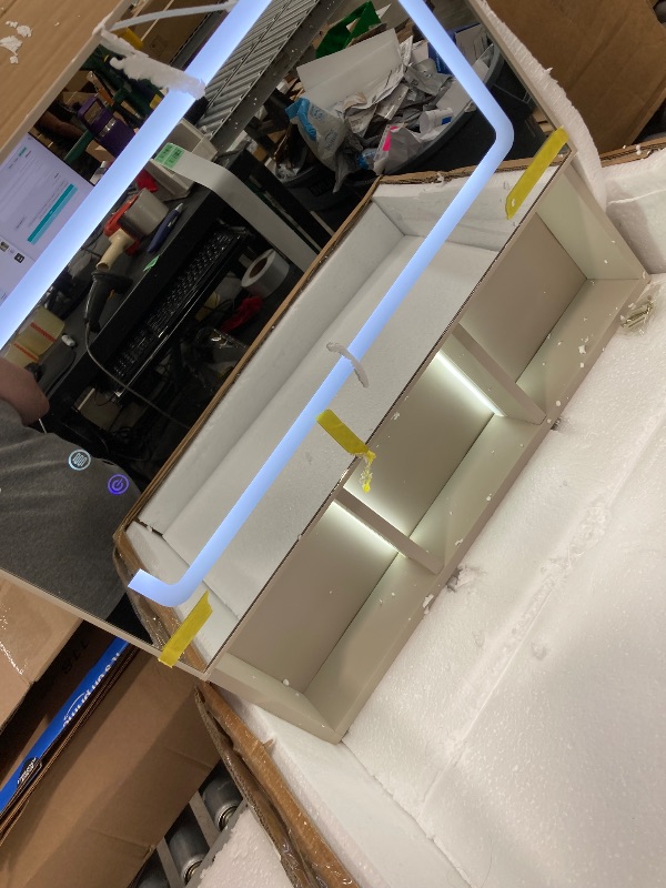 Photo 1 of *Corner cracking* Uoisaiko LED Medicine Cabinet Wall Mounted with Mirror, 3-Color Adjustable - Pre-Assembled Anti-Fog 24"x26", Light Gray