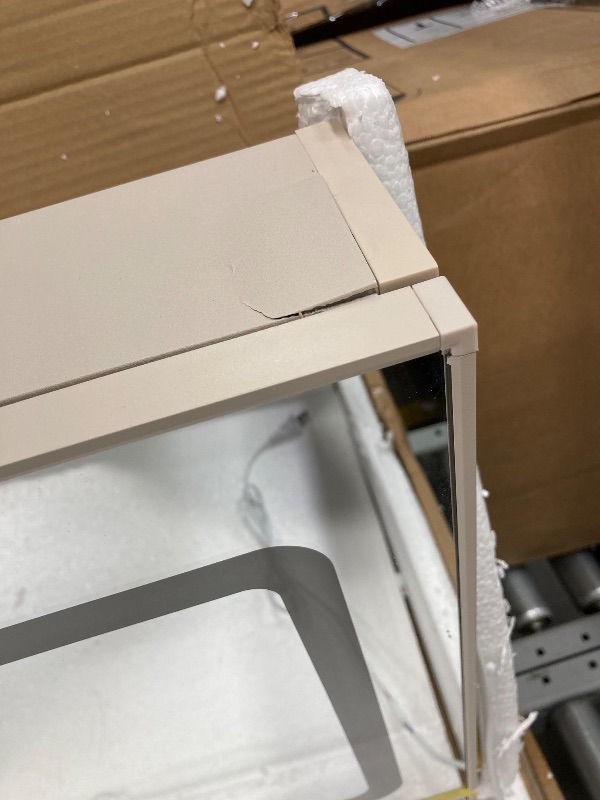 Photo 1 of *Corner cracking* Uoisaiko LED Medicine Cabinet Wall Mounted with Mirror, 3-Color Adjustable - Pre-Assembled Anti-Fog 24"x26", Light Gray