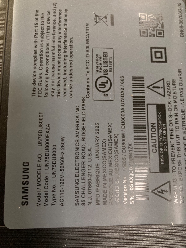 Photo 1 of ***PARTS ONLY***
SAMSUNG 75-Inch Class 4K Crystal UHD DU8000 Series 