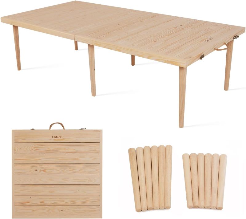 Photo 1 of 60x30 Inch Folding Picnic Table - Pine Wood Outdoor Boho Table for Beach, Camping & BBQs with Adjustable Legs (13" & 16" Heights), Natural
