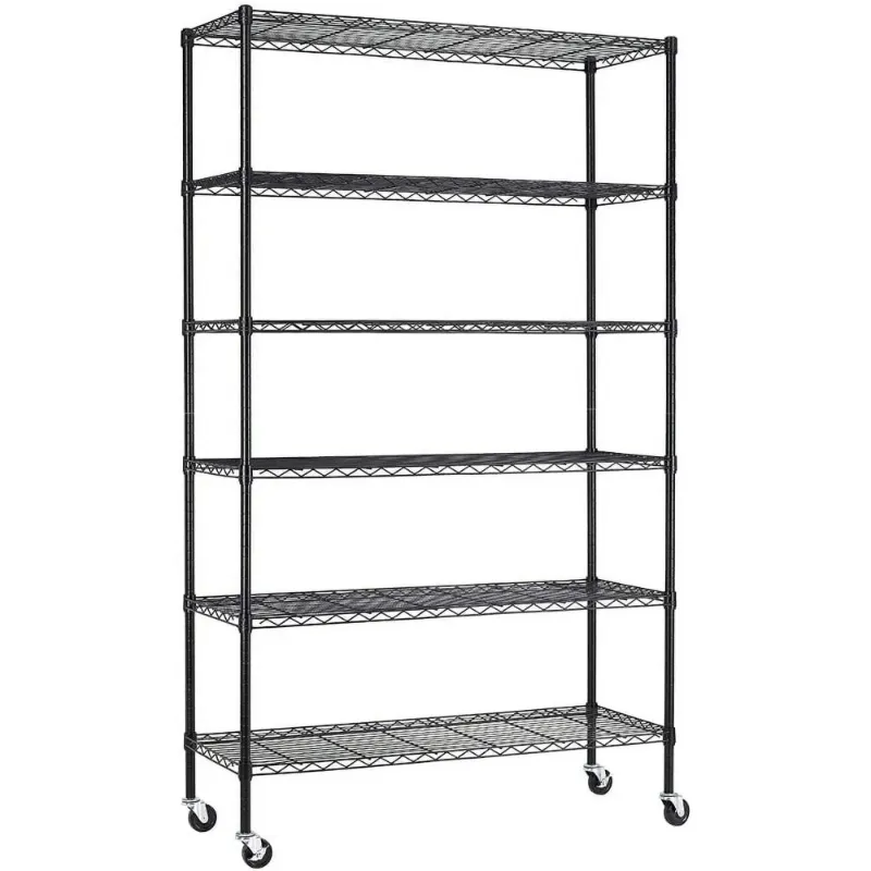 Photo 1 of ***3 shelves, no legs*** BestOffice 6 Tier Wire Shelving Unit with Wheels 2100LBS Capacity-18x48x82, Black
