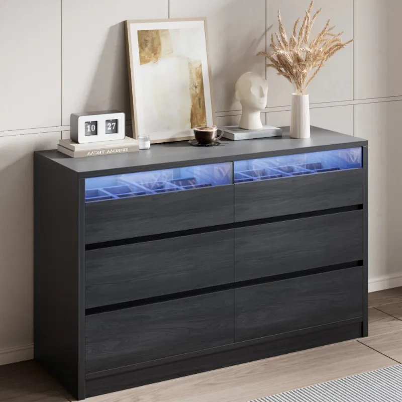 Photo 1 of **FOR PARTS**

VIipuse LED 6 Drawer Double Dresser for Bedroom, Modern Wood Chest of Drawers for Living Room
