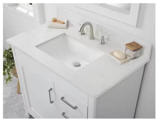 Photo 1 of 37 in. W x 22 in D Quartz white Rectangular Single Sink Vanity Top in Snow Orchid


