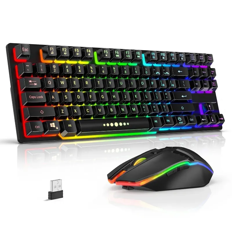 Photo 1 of ***PARTS ONLY**Wireless Keyboard and Mouse, 87 Keys Mechanical Feel Keyboard Mice Combo, Anti-Ghosting Ergonomic Rechargeable W/ 2.4G Wireless Receiver, RGB LED Backlight for Windows Computer PC Gamer