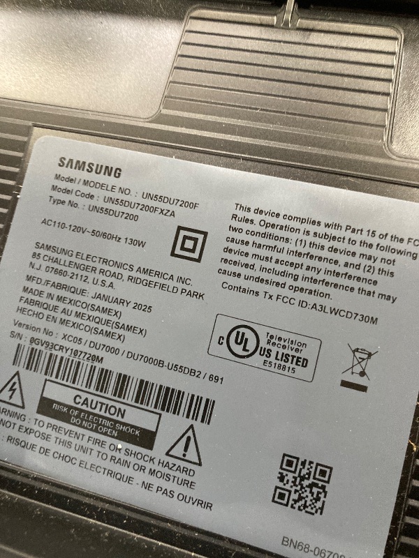 Photo 1 of **PARTS ONLY** SAMSUNG 55-Inch Class Crystal UHD 4K DU7200 Series HDR Smart TV w/Object Tracking Sound Lite, PurColor, Motion Xcelerator, Mega Contrast, Q-Symphony (UN55DU7200, 2024 Model)