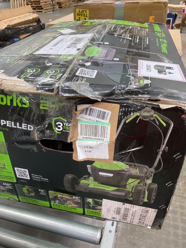 Photo 1 of ***PARTS ONLY***
Greenworks 48V (2 x 24V) 21" Brushless Cordless (Self-Propelled) Lawn Mower (LED Headlight), (2) 5.0Ah Batteries and Dual Port Rapid Charger Included (125+ Compatible Tools)
