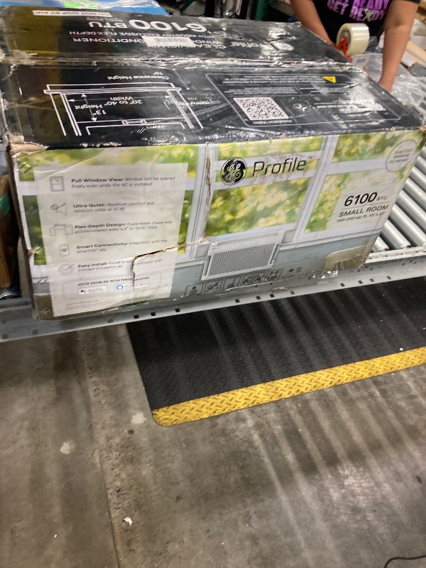 Photo 1 of  ***(SELLING AS IS***FRONT TOP LEFT FRAME CHIPPED, RIGHT SIDE DENTED/BENT, STICKER RESIDUE, SOME SCUFFS/SCRATCHES, NO REMOTE)***  
Profile AHTT06BC GE Clearview Air Conditioner 6,100, WiFi Enabled, Ultra Quiet for Small Rooms up to 250 Sq. FT, Full Window