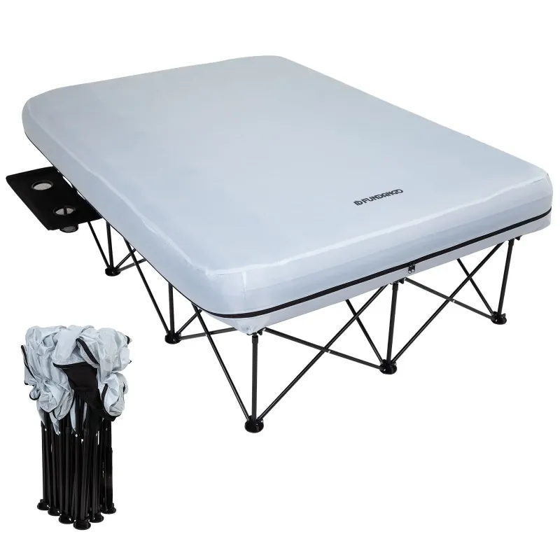 Photo 1 of 2 Person Folding Camping Cots with Air Mattress and Pump Comb, Double Portable Inflatable Camp Bed with Side Table, Support 529lbs Camping Bed Queen Size for Adults