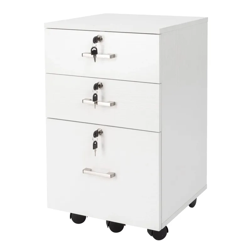 Photo 1 of  3-Drawer Rolling Wood File Cabinet with Lock, Portable Vertical Mobile Wooden Storage Filing Cabinet for Home Office,White
